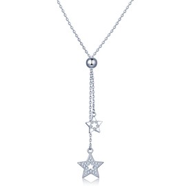 Infinite U Fashion Stars 925 Sterling Silver Cubic Zirconia Pendant Y-Shape Necklace for Women/Girls, Silver