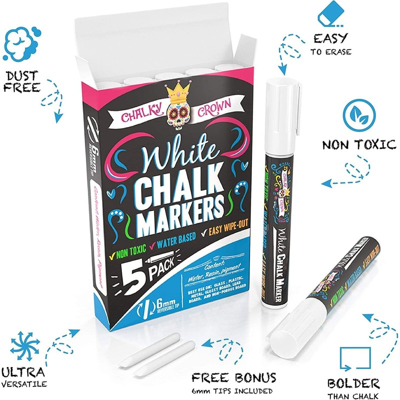 CHALKY CROWN Liquid Chalk Marker Pen - White Drawing Chalk