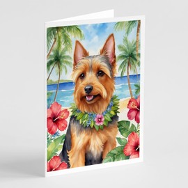 Caroline's Treasures Australian Terrier Luau Greeting Cards Pack of 8 Blank Cards with Envelopes Whimsical A7 Size 5x7 Blank Note Cards