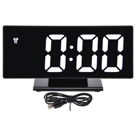 Digital Alarm Clock LED Mirror Screen USB Charging Automatic Dimming Electronic Clock for Bedroom OfficeBlack