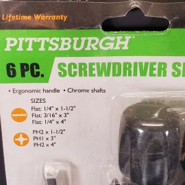Pittsburgh #62570 6 Piece Screwdriver Set 3 Straight 3 Phillips Magnetic Tip NOS