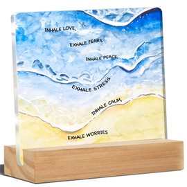 Mental Health Art Desk Decor, Watercolor Inspirational Therapy Desk Signs Inhale Exhale Acrylic Desk Plaque Sign Counseling Office School Home Decoration 4 x 4 Inches
