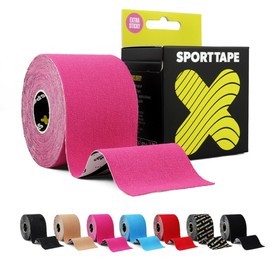 SPORTTAPE Extra Sticky Kinesiology Tape 5cm x 5m - Pink | Hypoallergenic Waterproof K-Tape | Physio Medical Sports Tape for Muscle Injury Support | Uncut
