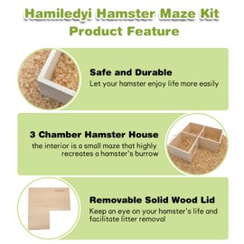 Hamiledyi Hamster Maze Kit Multi-Rooms Hamster House with Cover Rats Activity Room Natural Wood Hideout Tunnel Exploring Toy for Dwarf Hamsters Chinchillas Gerbils Mice or Other Tiny and Small Pets