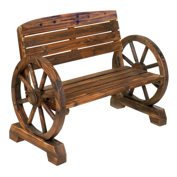 Accent Plus Rustic Wood Design Home Garden Wagon Wheel Bench