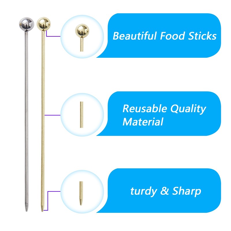20 PCS Stainless Steel Cocktail Toothpicks, Cocktail Picks for Drinks,