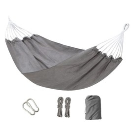 Brazilian Single Hammock, Garden Cotton Hammock, 1 Person Balcony Canvas Hammock with Trees Straps, Carabiners, Portable Hammock with Travel Bag, for Camping Outdoor/Indoor Patio Backyard (Grey)