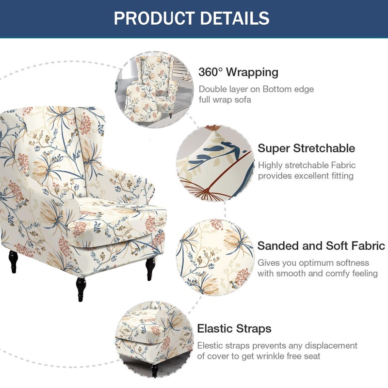 NILUOH Wing Chair Slipcovers 2 Pieces Stretch Spandex Wingback Chair