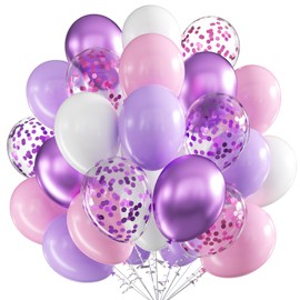 Balloons Purple Pink White Pack of 60 12 Inch Purple Pink White Latex Balloons Metallic Purple Balloons with Confetti Party Balloons for Birthday Wedding Baby Shower Decoration