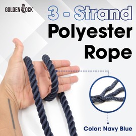 GOLDEN COCK 1/2" 3-Strand Polyester Rope - Multipurpose, Lightweight, Weather-Resistant Cord for Outdoor/Indoor Use and DIY Projects (1/2" x 32 Feet)