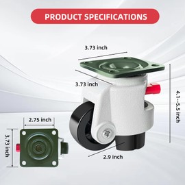 FIZAR Industrial Grade Retractable Leveling Casters Set of 4, Heavy Duty Workbench Castors Wheels with Upgraded Ratchet Arm Design, 6600 LBS Load Capacity, Nylon Wheels and Leveling Feet for Machine