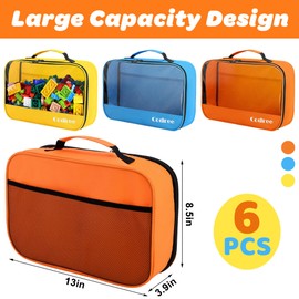 codree 6 Packs Large Oxford Cloth Toy Storage Bags, 13 x 8.5 x 3.9 Inch Visible Toy Organizing Bags with Zipper, Waterproof Travel Toy Storage Organizer Pouch for Building Blocks, Small Toys