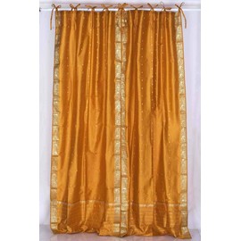 Indian Selections Mustard Tie Top Sheer Sari Curtain/Drape/Panel - 43W x 120L - Piece