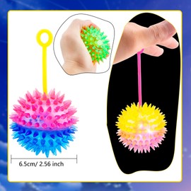 Rcanedny 52 Pcs Light Up Bouncy Balls LED Flashing Spiky Balls for Teenagers Children Adults Birthday Gifts Carnival Prizes Glow in The Dark Party Favors