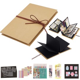 YUNZJUNLY Álbum de Fotos DIY Scrapbook – Libro de Recuerdos Plegable Tipo Acordeón con Páginas Kraft de Tapa Dura Perfecto para Viajes, Aniversarios, San Valentín (Cartón negro, grande)