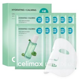 celimax The Real Cica Calming Serum Mask 10ea | Con centella asiática y madecassoside, mascarilla coreana para cuidado de la piel, hidratación, arrugas y líneas finas, 0.9 fl oz