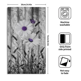 Black White Hand Towels Rustic Purple Daisy Butterfly Farmhouse Absorbent Kitchen Towels Set of 2 Spring Vintage Floral Soft Quick Dry Microfiber Dish Towels For Kitchen Bathroom Gym Face Towel