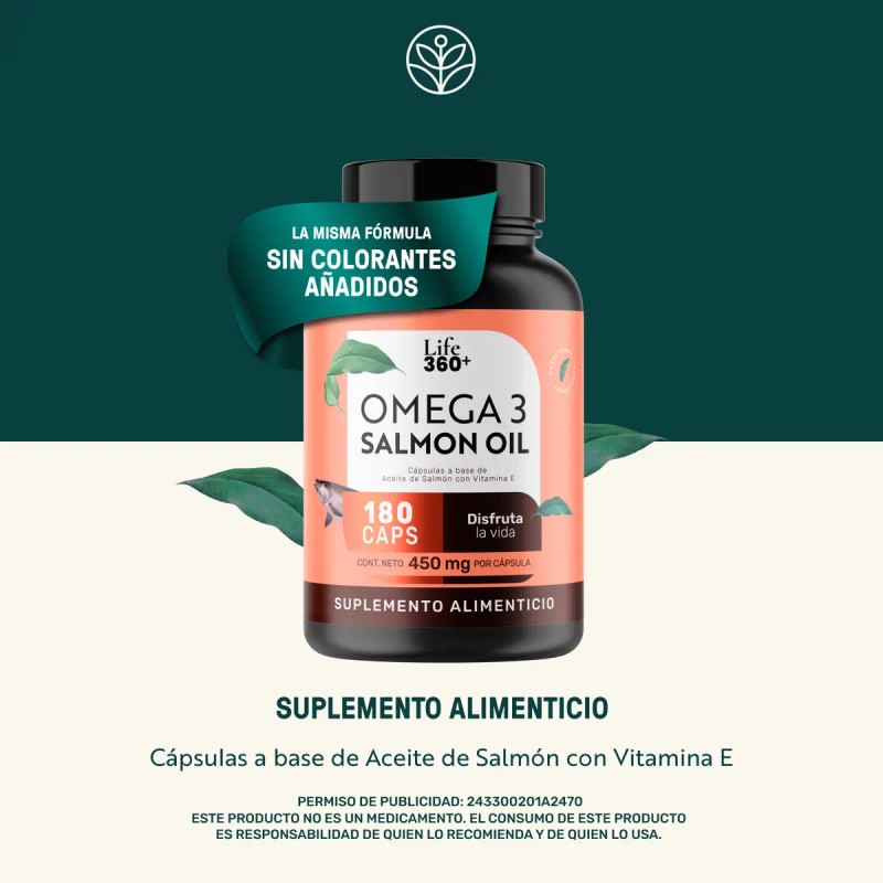 Omega Aceite Salmón Vitamina 180 Cápsulas Life360