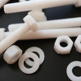 10 x PTFE Hex Head, M5 x 40mm, Plastic Nuts and Bolts (Screws), Washers, fluoropolymer polytetrafluoroethylene, 6/32 x 1 18/32