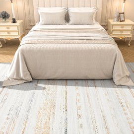 4x6 Area Rugs for Living Room Machine Washable Rug Distressed Indoor Carpet Neutral Moroccan Boho Rug Ultra Soft Area Rug for Bedroom Dining Room Playroom Office, Multi-Color