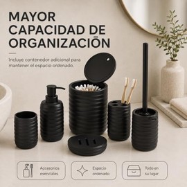 Set de Accesorios para Baño 6 Piezas Estriado Contemporáneo, Juego de Baño con Bote con Tapa, Dispensador de Jabón, Porta Cepillos, Vaso, Jabonera y