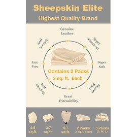 SHEEPSKIN ELITE Chamois Drying Cloth Car Drying Towel Real Leather Super Absorbent Fast Drying Natural Chamois Car Wash Cloth Accessory (2 SQ Each, 4 SQ FT in Total)