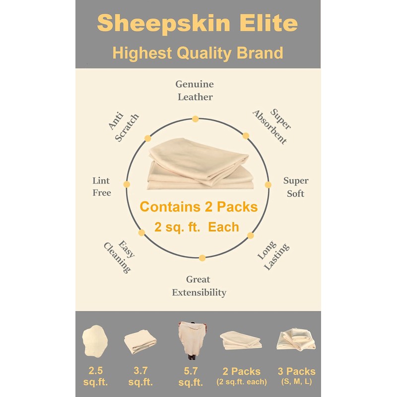 SHEEPSKIN ELITE Chamois Drying Cloth Car Drying Towel Real Leather