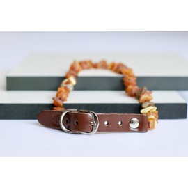 Amber Necklace for Dogs Made of Raw Baltic Amber | Tick Collar | Amber Against Ticks | Ticks and Flea Protection Collar (35-40 cm)