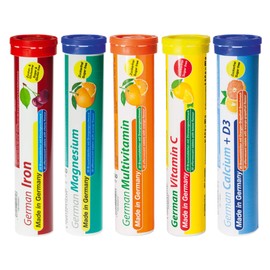 Effervescent Tablets Trial Package T&D Pharma – 5 x 20 = 100 German effervescent Tablets – Vitamin and Mineral Mix – Fruity Flavours – Made in Germany
