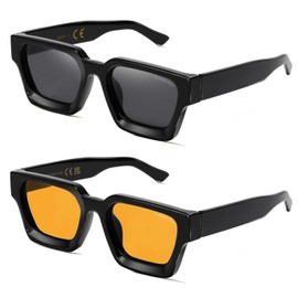 SHEEN KELLY Retro Thick Rectangular Chunky Sunglasses for Women Men Trendy Classic Slim Square Black Tortoiseshell Frame Fashion Sunglasses, 22