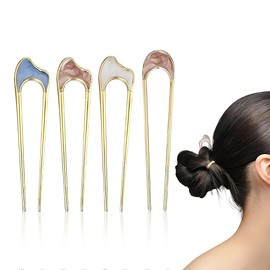 XOXVURI Pack of 4 U-shaped hair pins, hairpin stick, French style, U-shaped hair clips, U-shaped headdress, hair pins, fork for women, girls, hair styling accessories, hairpin hairpin, 4 types, blue