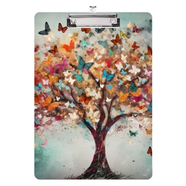 Colorful Blossoming Tree Clipboard,Decorative Acrylic Clipboard with Low Profile Metal Clip for Office,School,Teachers,Students Standard Letter Size 9x12.5