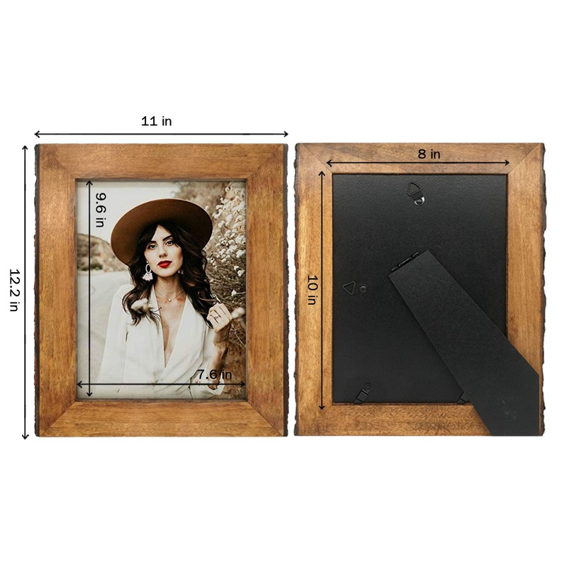 IKEREE 8x10 Picture Frames with Bark Edges, Rustic Wood Photo