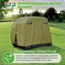 10L0L Universal 2-4 Passenger Golf Cart Cover for EZGO, Club Car and Yamaha, Waterproof Sunproof and Durable, Green