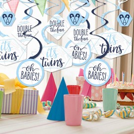 Big Dot of Happiness It’s Twin Boys - Blue Twins Baby Shower Hanging Decor - Party Decoration Swirls - Set of 40