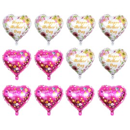 12Pcs Happy Mothers Day Balloons, Mothers Day Decorations Foil Balloons, Heart Balloons for Mother's Day Mom Birthday Party Decorations