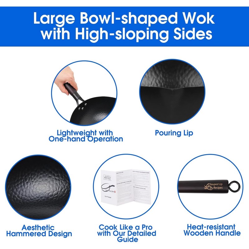 Souped Up Recipes 12.5 Inch Carbon Steel Wok For Electric,