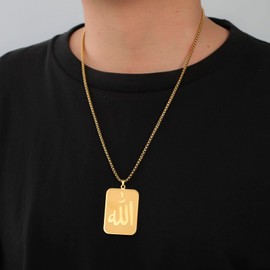 LIKGREAT Islamic Allah Pendant Necklace for Men and Women Gold-Plated Stainless Steel box chain Arabic Amulet Religious Jewelry (Gold)
