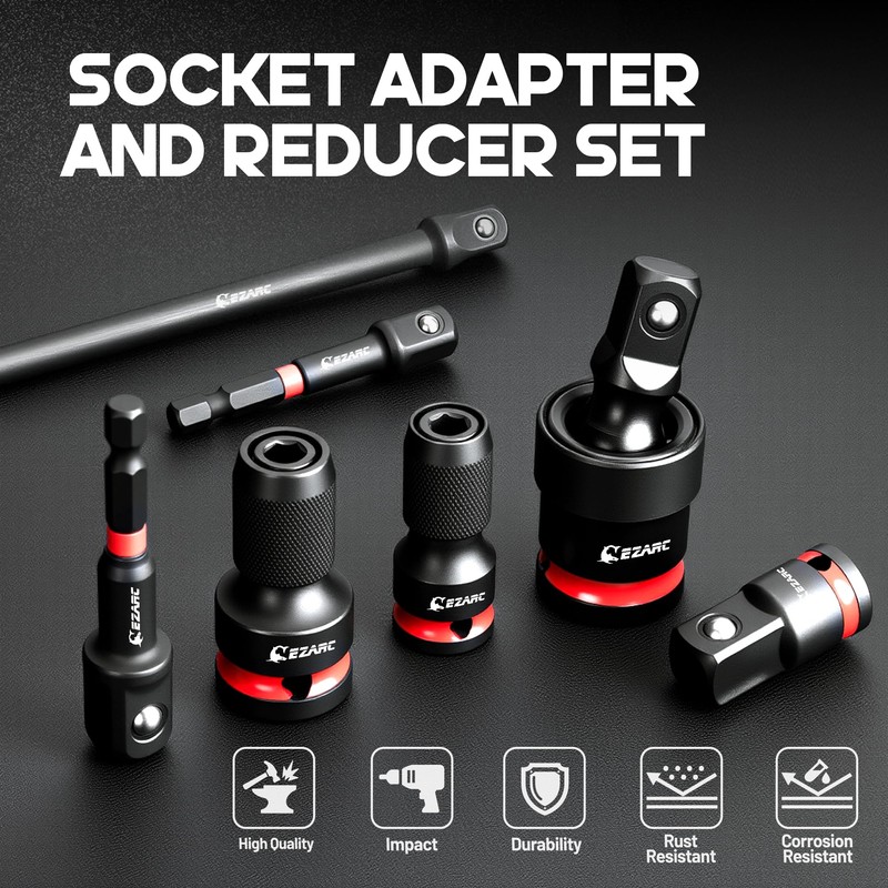 EZARC 21PCS Impact Socket Adapter Set, Includes CR-MO Universal Swivel
