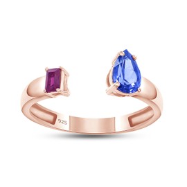Toi Et Moi Engagement Ring, 0.60 Carat Pear Shape Blue Sapphire & Emerald Cut Ruby Lab Grown Gemstone Bypass Wedding Ring For Women In 14K Rose Gold Over Sterling Silver Jewelry Gifts For Her-4