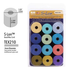 The Beadsmith S-Lon #18 Nylon Cord – Sand & Sea Mix – Tex210 Cord, .5mm Diameter, 12-Pack, 77 Yard Spools – For Stringing Beading Crochet, Micro-Macrame Jewelry & Kumihimo Projects
