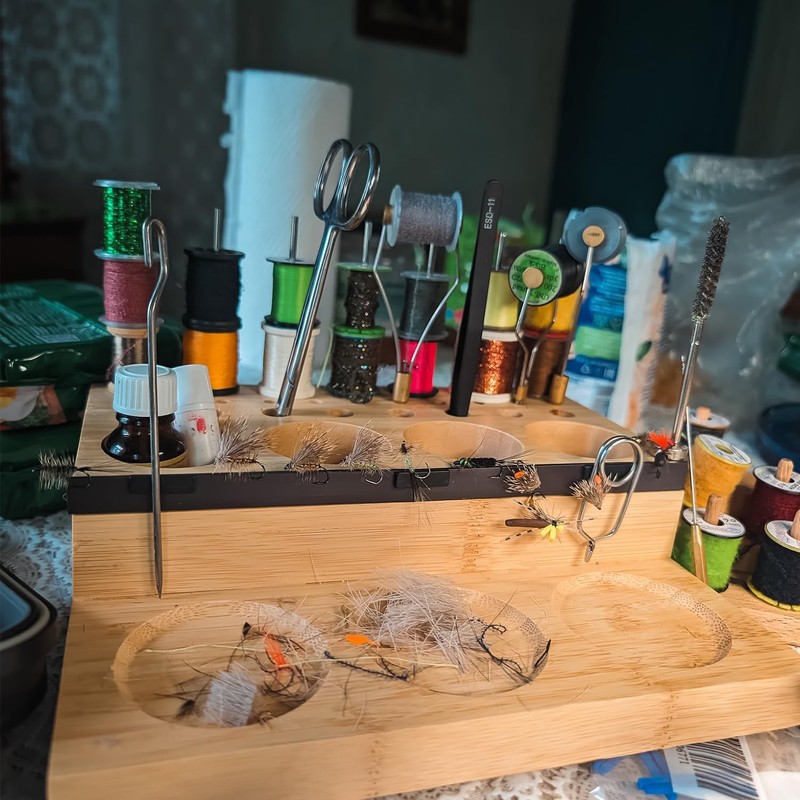 Raprance Wooden Fly Tying Fishing Kit Organizer Fly Tying Tool