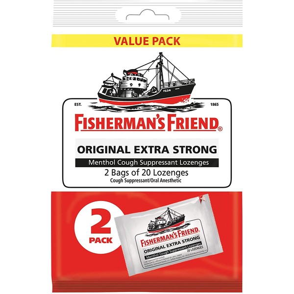 Cough Drops by Fisherman's Friend, Cough Suppressant and Sore Throat Lozenges, Original Extra Strong Menthol Flavor, 40 Count (12 Pack)