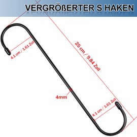 JatilEr S Hooks Large 9 Inch Pack of 6 Hooks for Hanging Anti-Rust S Hooks Black Kitchen Hooks High Load Capacity Hooks for Hanging Bird Feeders, Potted Plants etc
