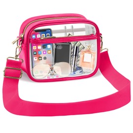 KETIEE Clear Bag for Stadium Events: Clear Crossbody Bag Stadium Approved Clear Purse for Women with Adjustable Detachable Strap A/Mesh Pounch for Concerts Football Games(Rose Pink)