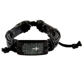 4030426 Lords Prayer Leather Bracelet Wrap Cord Our Father Adjustable Tension Knot