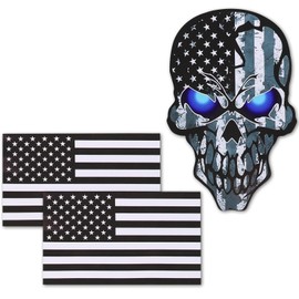 Hovom 3PCS Skull American Flag Decal Sticker, USA Flag Hard Hat Stickers, Patriotic Vinyl Bumper Sticker for Car Motorcycle Women Men Truck Van Window Laptop, Car Accessories Decoration (White)