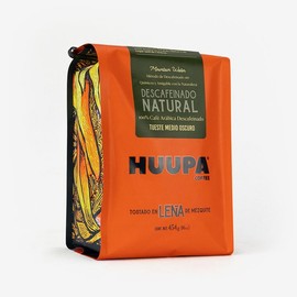 Café Descafeinado Huupa Coffee. Grano Entero - Natural, Tostado en Leña de Mezquite, 100% Arábica, Sabor Suave y Equilibrado, Bolsa de 454g