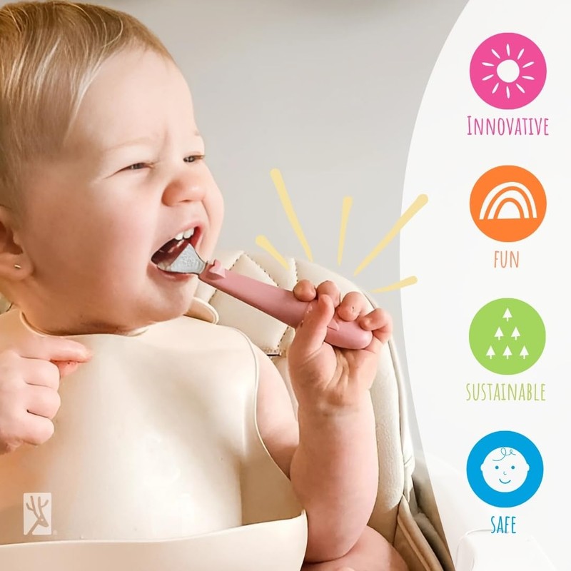 Elk and Friends Kids Silverware with Silicone Handle | Childrens