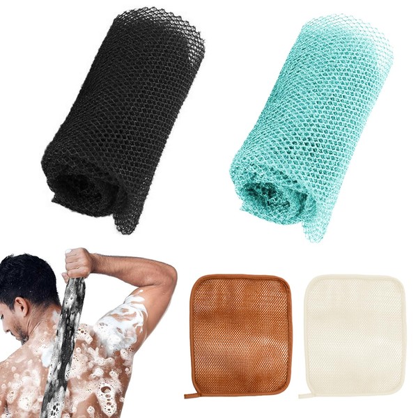 4 Pcs African Exfoliating Net Sponge, 31.5 Inch Long Exfoliating